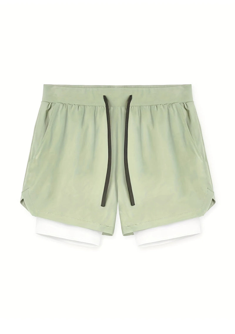 Sports shorts for men, double layered, quarter quick drying, elastic basketball, running training equipment, deep squat fitness,