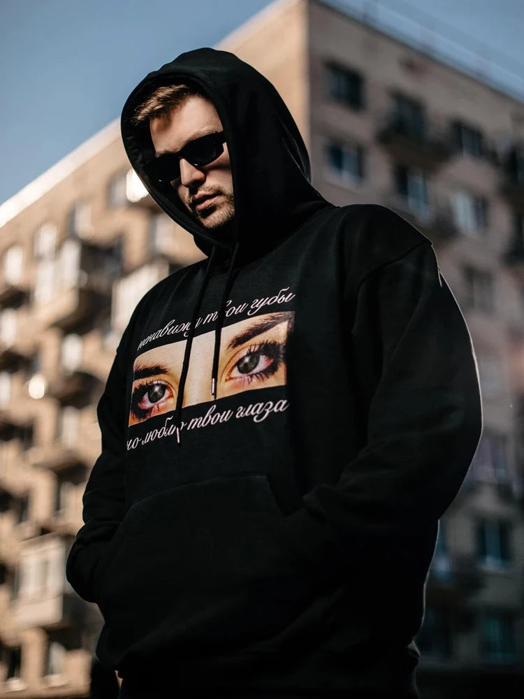 Men’s Oversized Eye Graphic Hoodie – Thick Winter Harajuku Streetwear Pullover Y2K Style