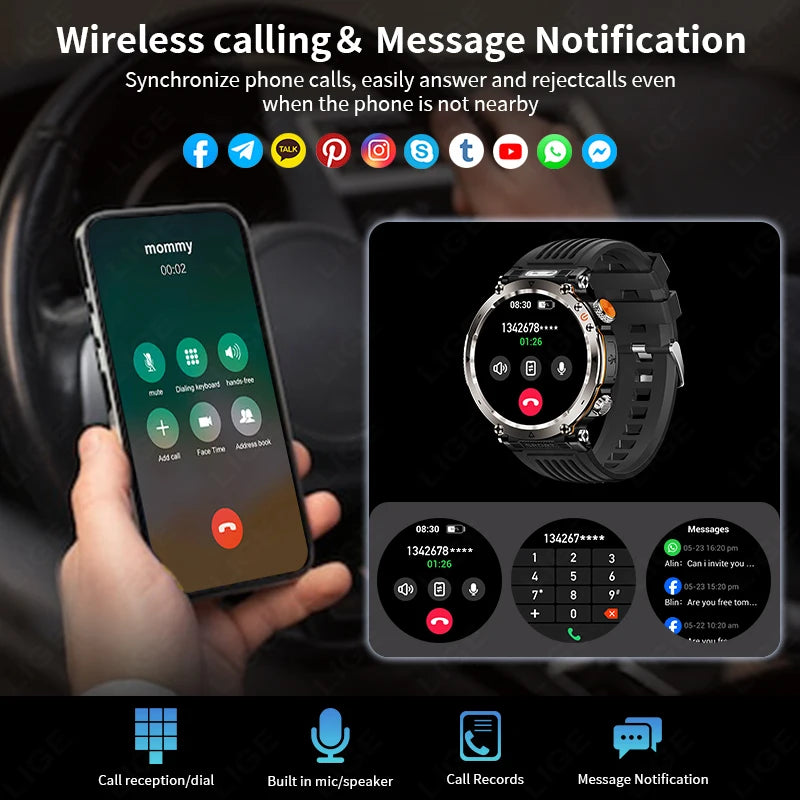 LIGE 600mAh Battery Smart Watch Men 1.7&