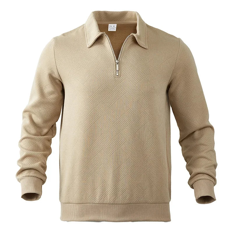 Men’s Zipper Polo Sweatshirt – Turn-Down Collar Long Sleeve Pullover for Autumn and Winter