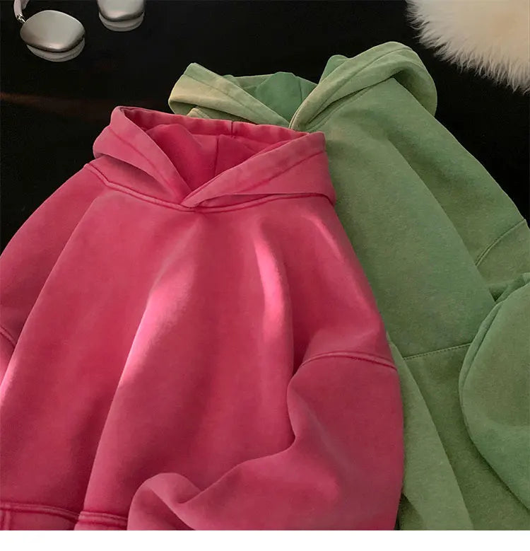 Men’s Vintage Washed Hoodie – Loose Fit Streetwear Pullover for Casual Harajuku Style