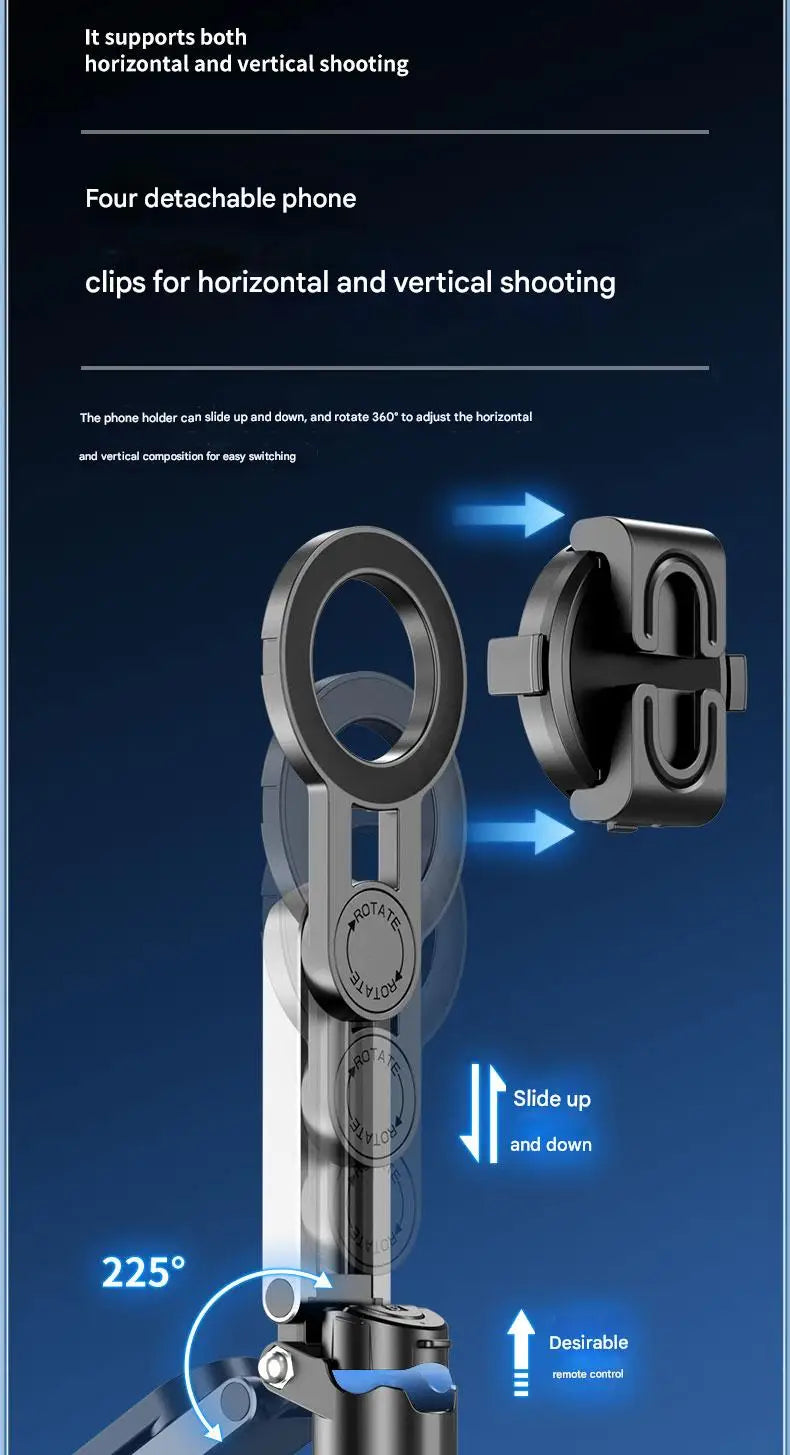 Upgraded Multi-Function Foldable Magnetic Phone Holder Selfie Stick with Remote Control – 360° DSLR-Style Rotation Tripod Stand