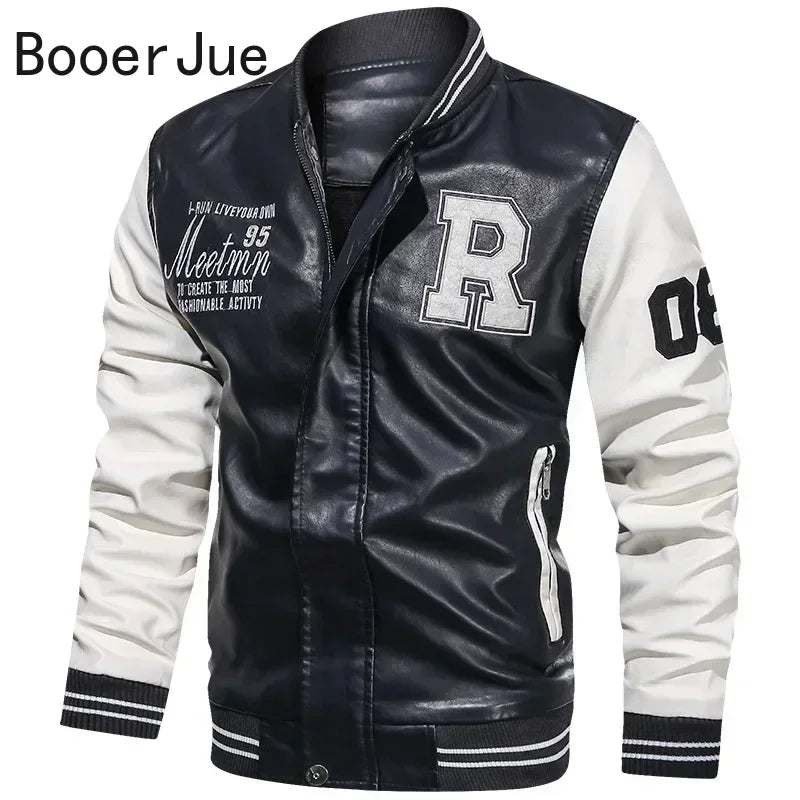 Bomber Jacket Men Baseball Motorcycle Embroidered Leather Pu Coats Slim Fit College Fleece Luxury Pilot Jackets Top Winter Coat