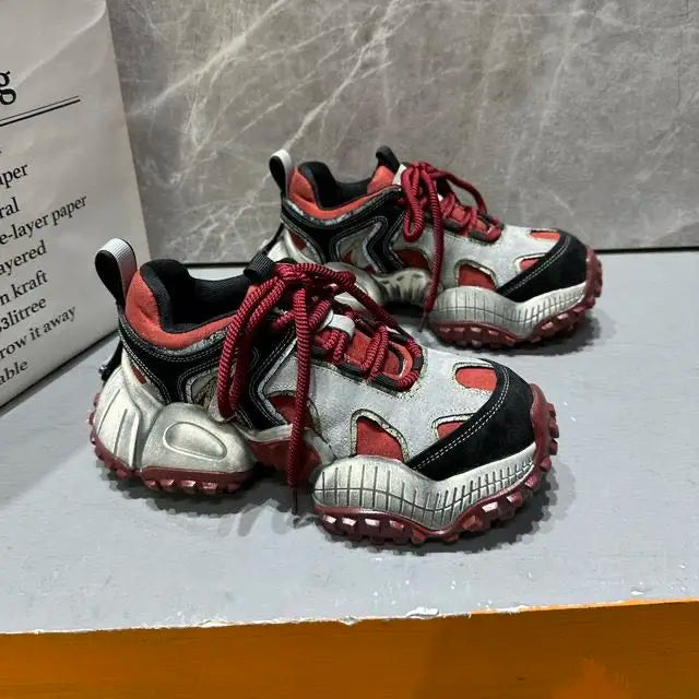 Chunky Sneakers Men Designer Mountaineering Shoes Fashion Casual Leather Fabric Breathable Height Increased Platform Sport Shoes