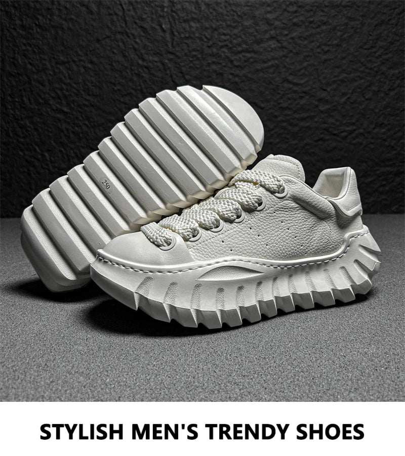 Chunky Sneakers Men Designer Sport Shoes Fashion Casual Microfiber Leather Breathable Height Increased Flat Platform Board Shoes