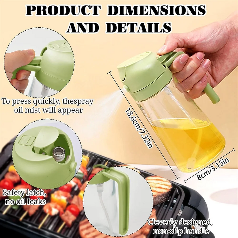 Olive Oil Sprayer Mister for Cooking,16oz/470ml Glass Oil Spray Bottle,2 in 1 Food-grade Oil Dispenser Bottle For Kitchen