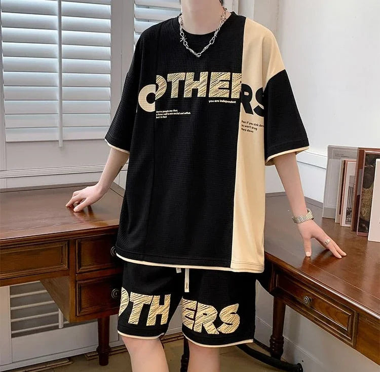 Men’s Alphabet Sportswear Set – Casual Jogging Tracksuit with T-Shirt and Shorts