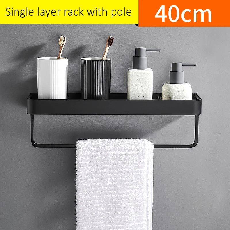 Punch-free Black Bath Shelves Bathroom Shelf Nail-free Shampoo Holder Shelves Storage Shelf Rack Bathroom Basket Holder ML1018