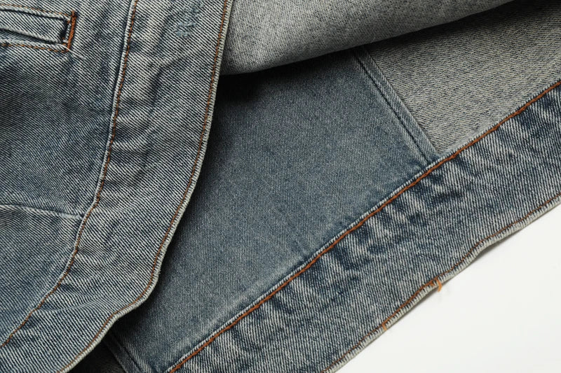 European American High Street Trend Kanye West Denim Jacket Heavyweight Washed Do Old Pleated Ripped Denim Outerwear