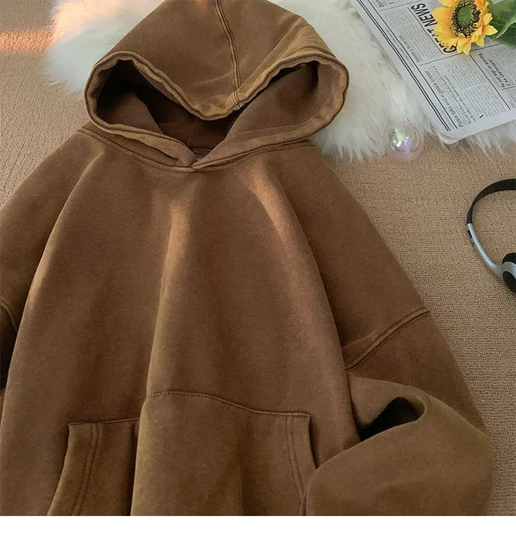 Men’s Vintage Washed Hoodie – Loose Fit Streetwear Pullover for Casual Harajuku Style