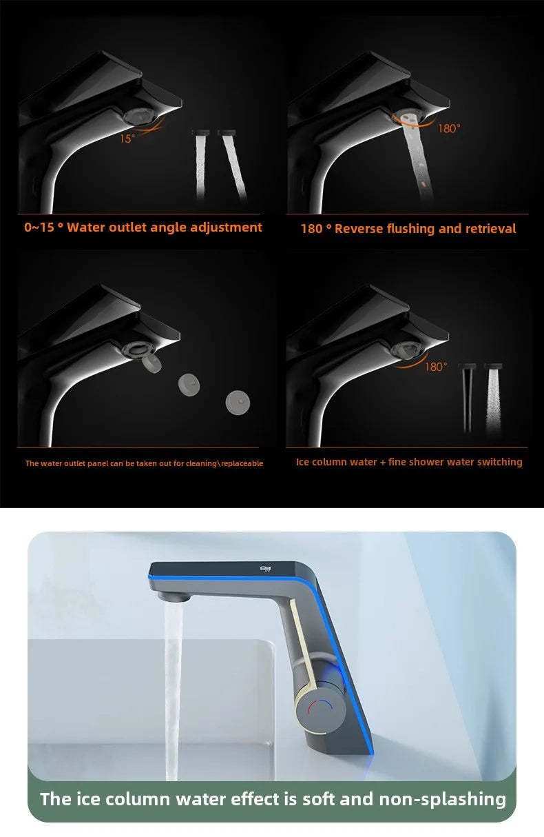 LED Digital Atmosphere Light, Basin Faucet, Bathroom Household Faucet