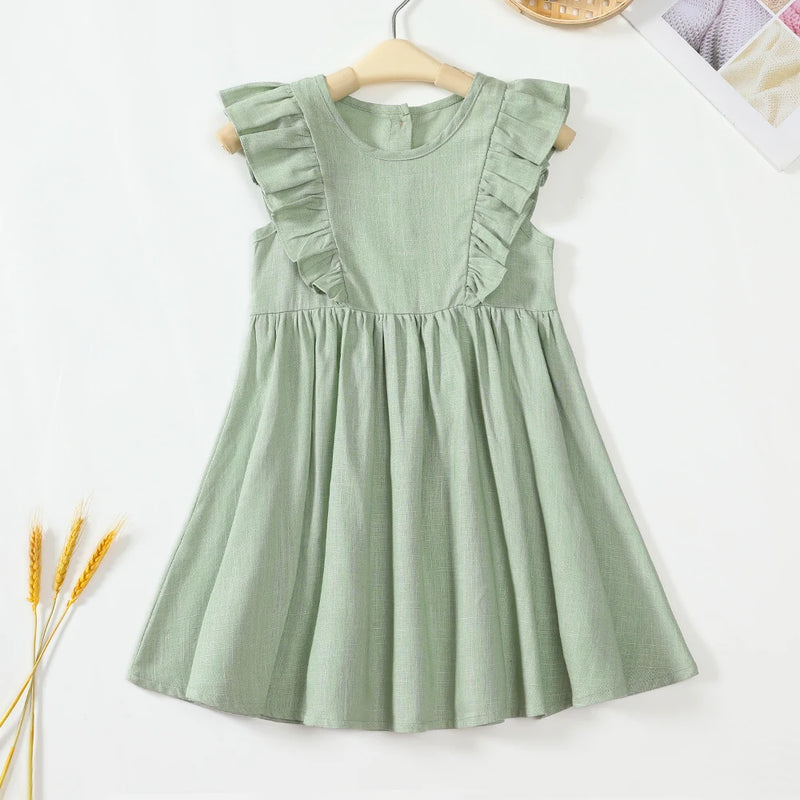 Tatiana Haven European & American Girls’ Summer Dress – Solid Color Cotton & Linen Casual Cute A-Line Outfit