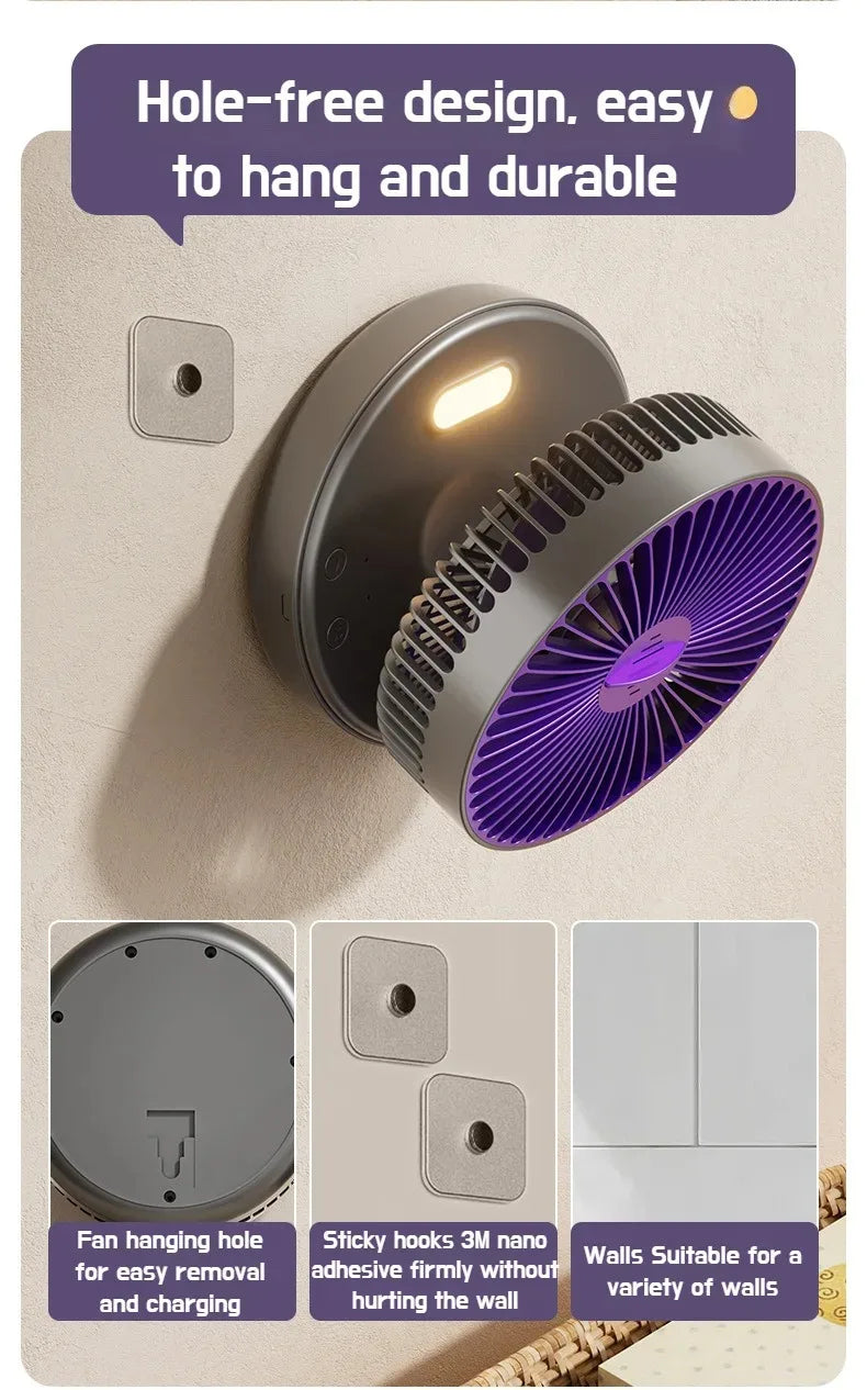 Foldable Desktop Fan Mini  Wall-Mounted Fan With Warm Night Light Rechargeable 4 Gears Adjustable Portable Air Circulation Fan
