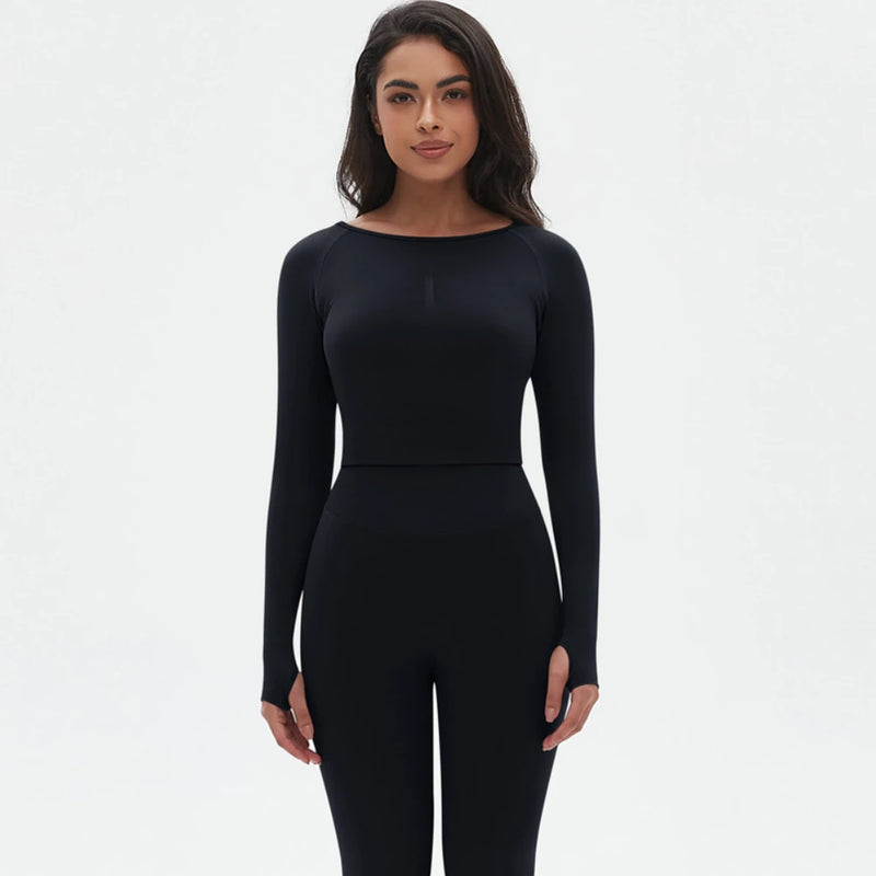 Seamless Two Piece Sets Womens Outifits Long Sleeve Gym Fitess Sport Set Yoga Leggings Matching Sets Exercise Tracksuits Female