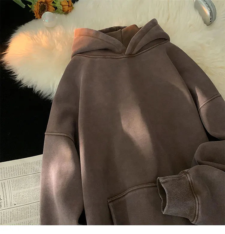 Men’s Vintage Washed Hoodie – Loose Fit Streetwear Pullover for Casual Harajuku Style