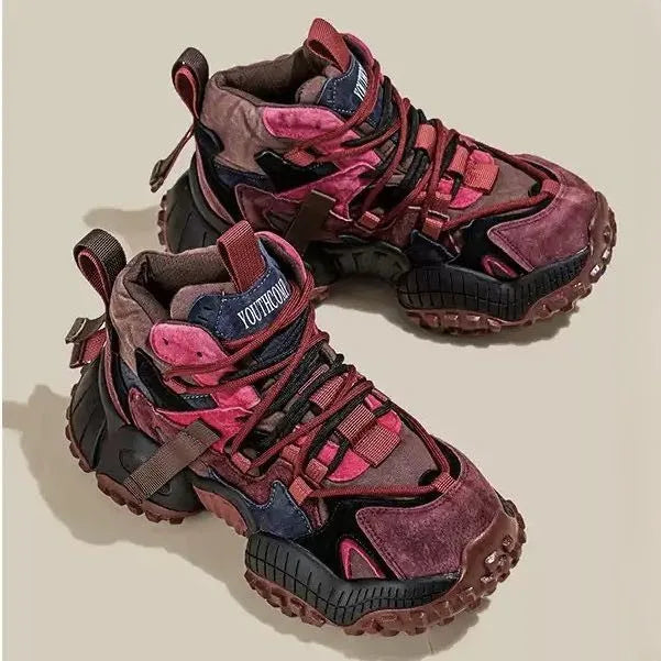 Chunky Sneakers Men Designer Mountaineering Shoes Fashion Casual Leather Fabric Breathable Height Increased Platform Sport Shoes