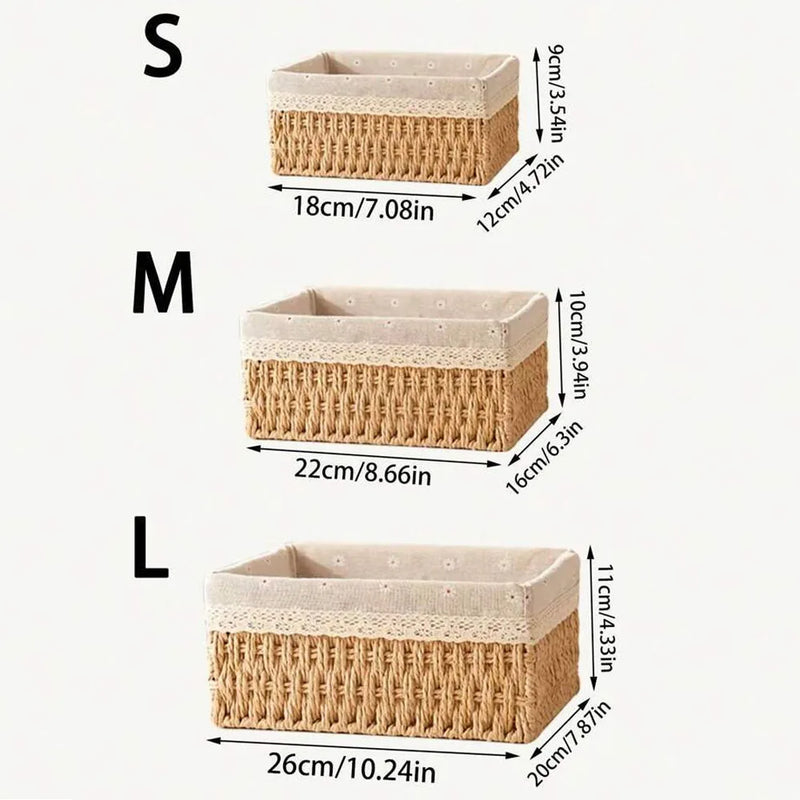 Wicker Storage Basket 3-Pack Woven Wicker Baskets Large Wicker Basket Cube Storage Bins with Liners Storage Baskets