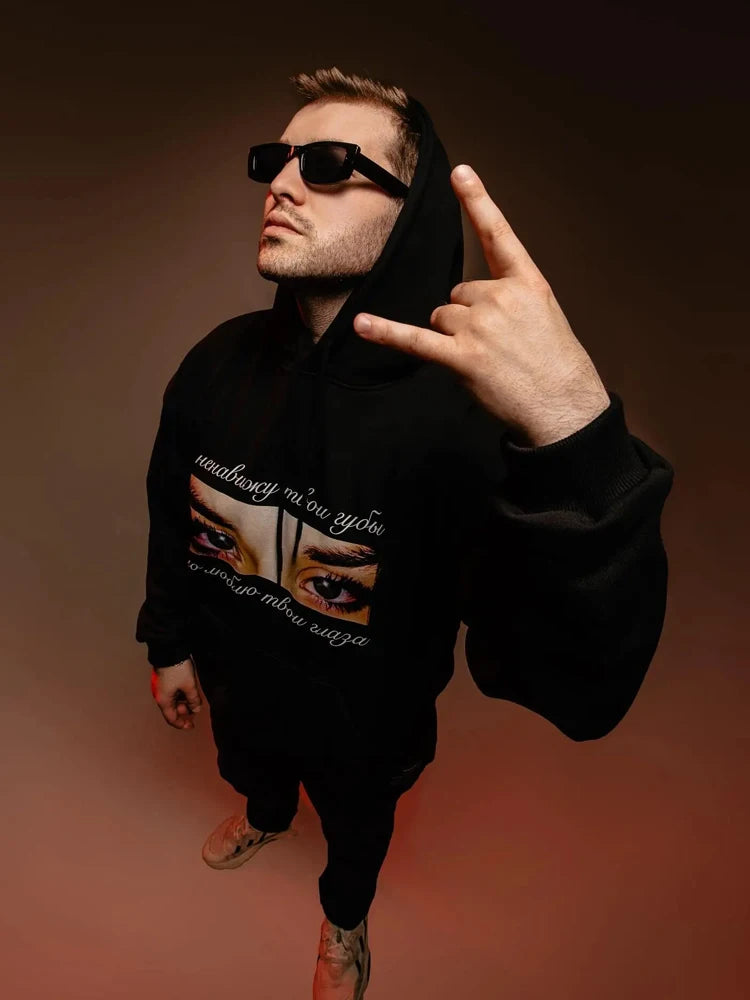 Men’s Oversized Eye Graphic Hoodie – Thick Winter Harajuku Streetwear Pullover Y2K Style
