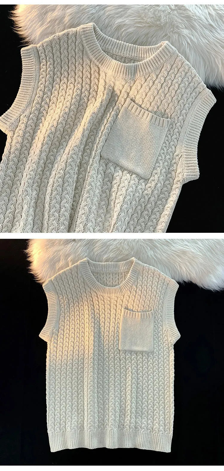 Tatiana Haven Unisex Knit Sweater Vest – Casual Streetwear with Pockets, Harajuku Preppy Style for Autumn & Winter