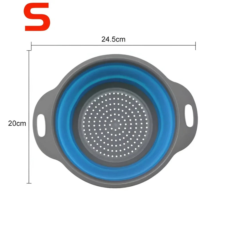 Round Collapsible Colander Silicone Kitchen Fruit Vegetable Washing Basket Strainer Foldable Drainer Kitchen Gadgets Tools