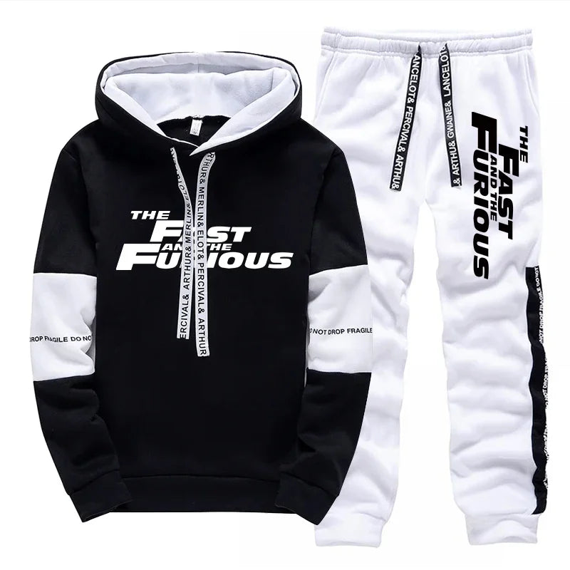 Men’s Hooded Sweatshirt and Sweatpants Set – Casual Sportswear for Autumn & Winter