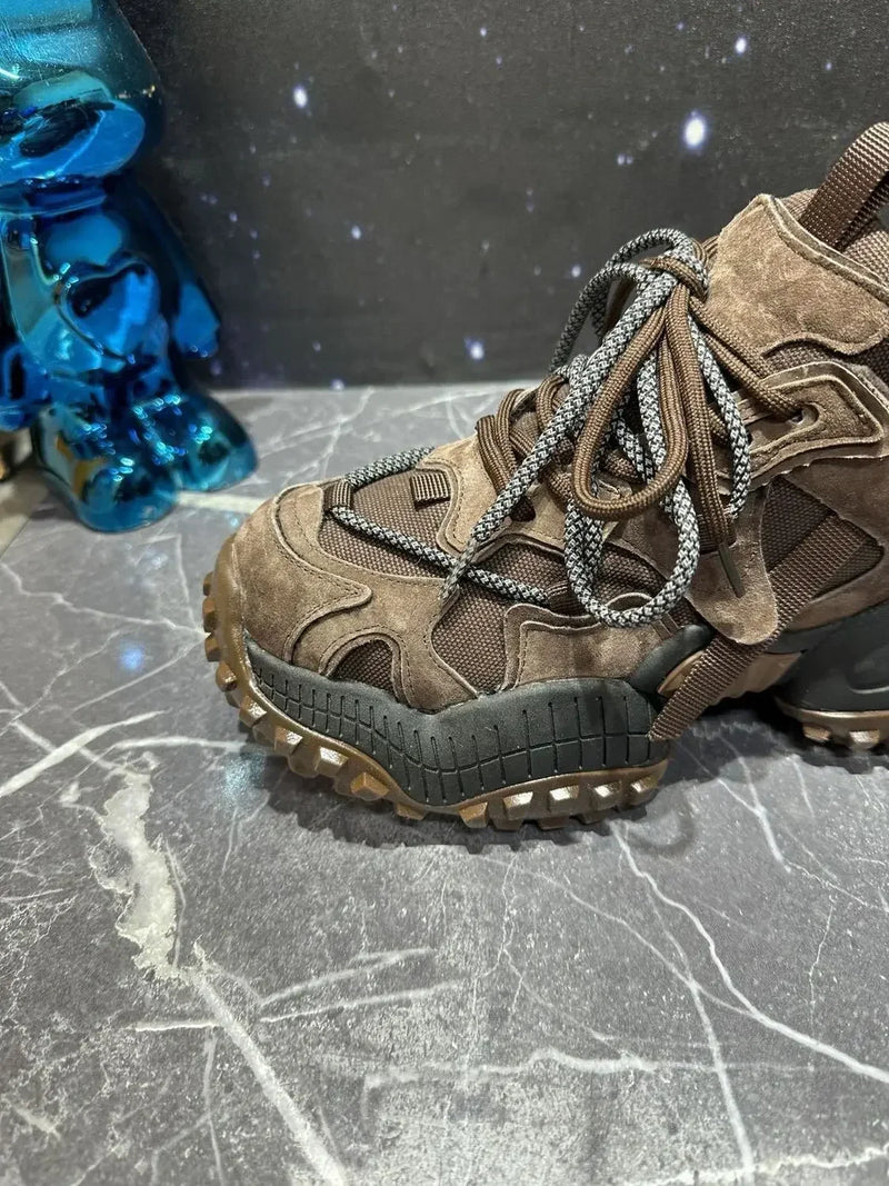 Chunky Sneakers Men Designer Mountaineering Shoes Fashion Casual Leather Fabric Breathable Height Increased Platform Sport Shoes