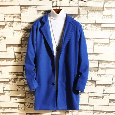 Trench Men Mid Length Coats Turn Down Collar Full Sleeve Single Breasted Jackets Casual Regular Open Stitch Autumn Winter