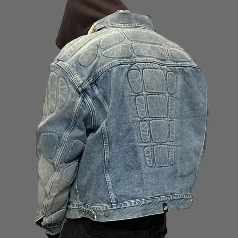 European American High Street Trend Kanye West Denim Jacket Heavyweight Washed Do Old Pleated Ripped Denim Outerwear