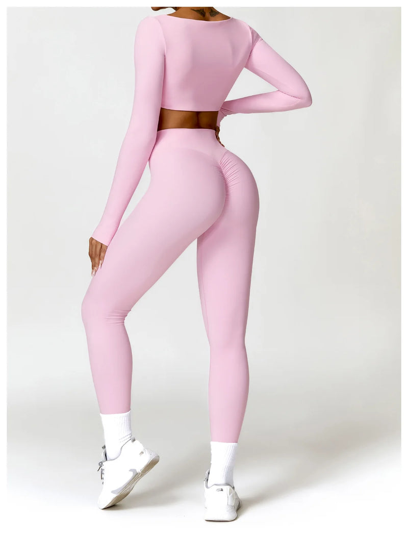 Yoga Suit 2 Pieces Sportswear Sports Set Women Tracksuits Gym Clothes Sport Bra Fitness Long Sleeve Top Workout Legging Yoga Set