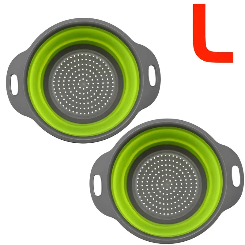 Round Collapsible Colander Silicone Kitchen Fruit Vegetable Washing Basket Strainer Foldable Drainer Kitchen Gadgets Tools