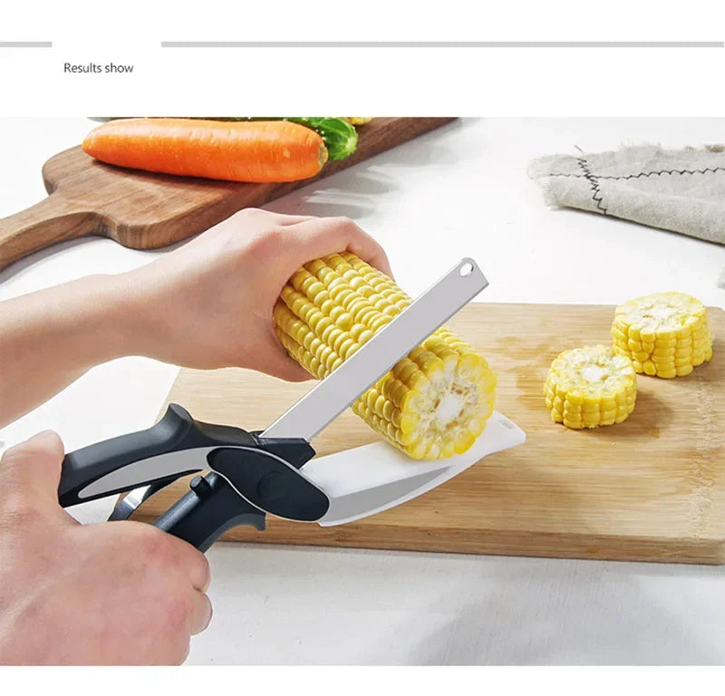 Stainless Steel Kitchen Scissors 2 In 1 Cutting Board Chopper Fruit Vegetable Multifunctional