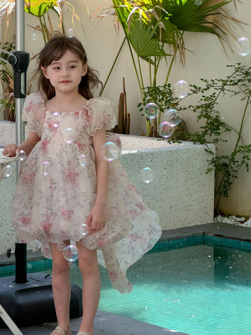 Casual Summer Girls Princess Dress – Sweet Floral Bow Knot Style