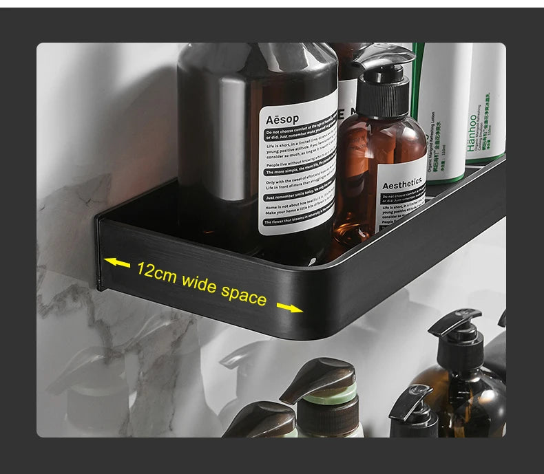 Punch-free Black Bath Shelves Bathroom Shelf Nail-free Shampoo Holder Shelves Storage Shelf Rack Bathroom Basket Holder ML1018