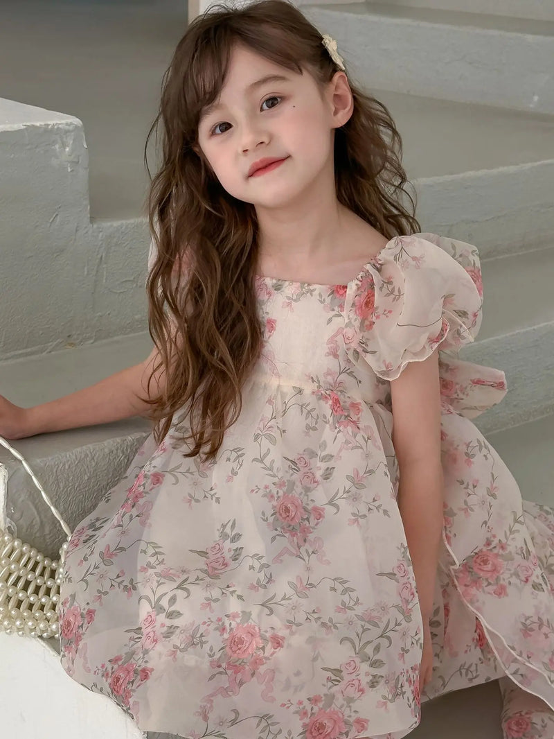 Casual Summer Girls Princess Dress – Sweet Floral Bow Knot Style