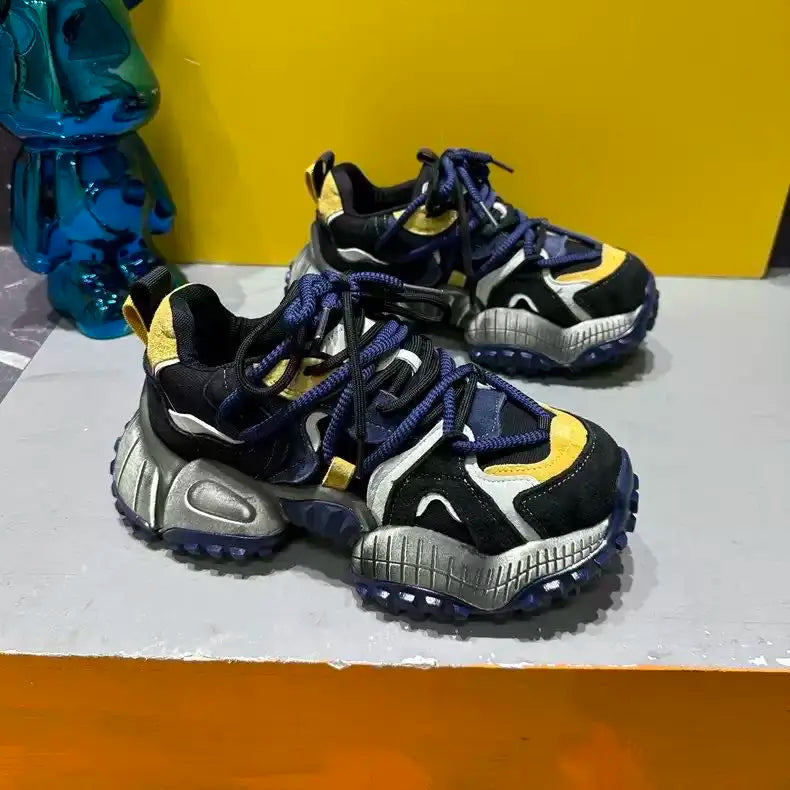 Chunky Sneakers Men Designer Mountaineering Shoes Fashion Casual Leather Fabric Breathable Height Increased Platform Sport Shoes