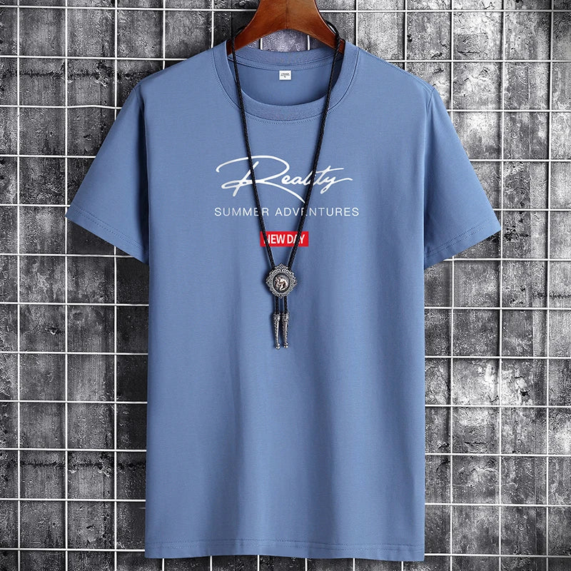 Mens T Shirts 2025 Male Summer Cotton Short Sleeve Fashion  Bottoming Tops Round Neck White Tee Oversized T-shirt Men Clothing