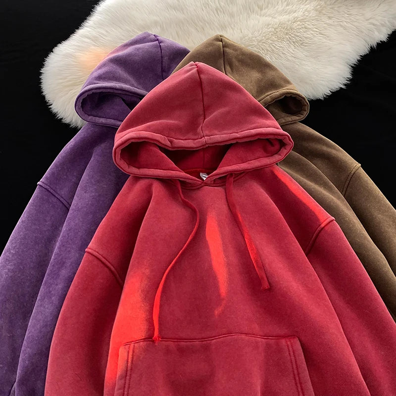 Men’s Vintage Washed Hoodie – Loose Fit Streetwear Pullover for Casual Harajuku Style