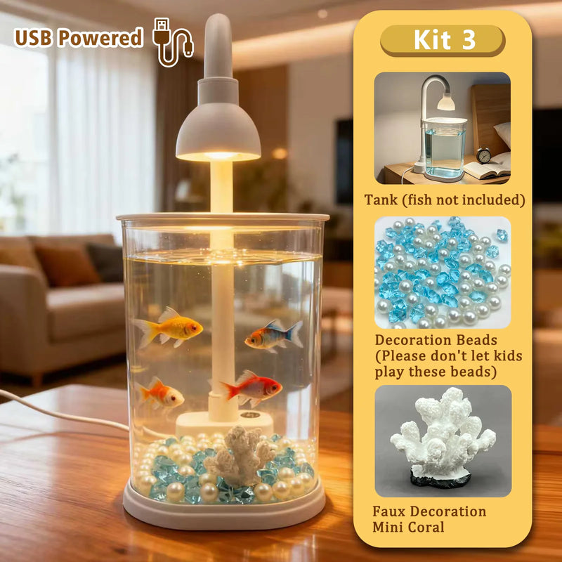 TOKA Starter Kit Small Fish Tank Fish Tank with Light Fighting Fish Tank Tabletop Turtle Tank Kids Party Gift