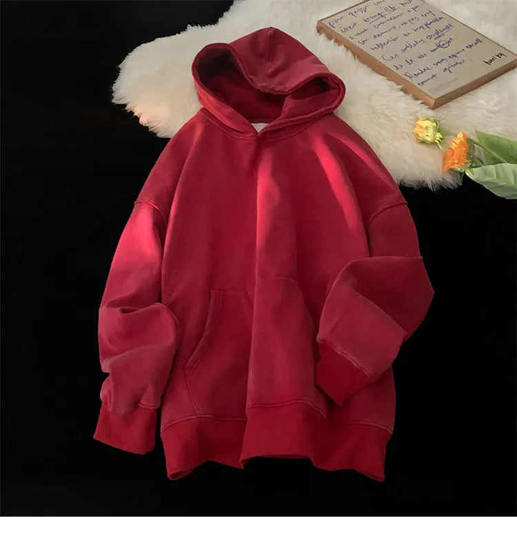 Men’s Vintage Washed Hoodie – Loose Fit Streetwear Pullover for Casual Harajuku Style