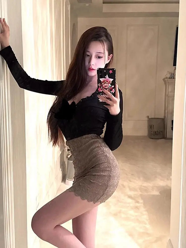 Tatiana Haven Coquette Lace Mini Skirt – Y2K Aesthetic A-Line Streetwear Skirt for Women