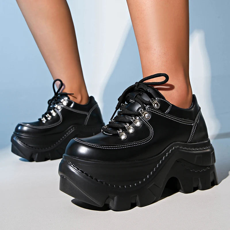 Fashion Black Chunky Sneakers for Women 2025 Autumn Platform Sports Shoes Woman Gothic Punk Style Thick Sole Sneakers Plus Size
