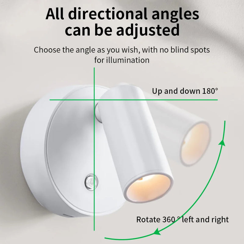 LED Light Magnetic Rechargeable Wall light Spotlight Wireless No Punch Reading Light With Touch Switch Dimmable Bedside Lamp