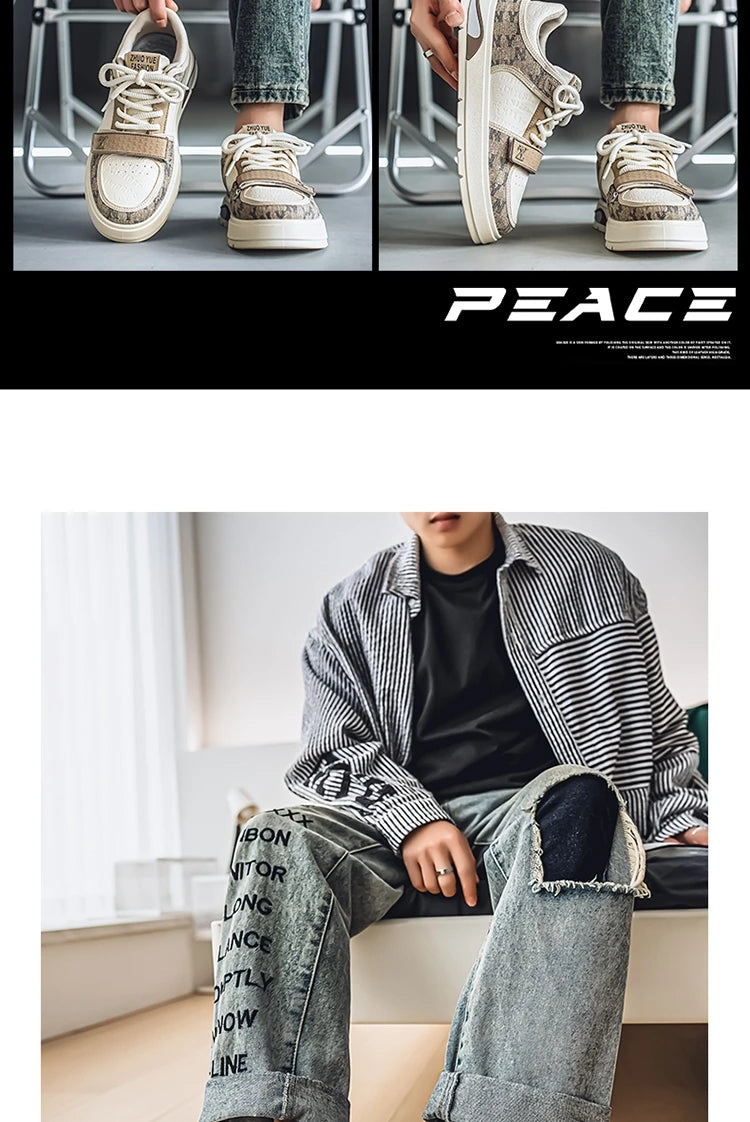 Fashion White Blue Skateboard Shoes Man Comfortable Platform Men&