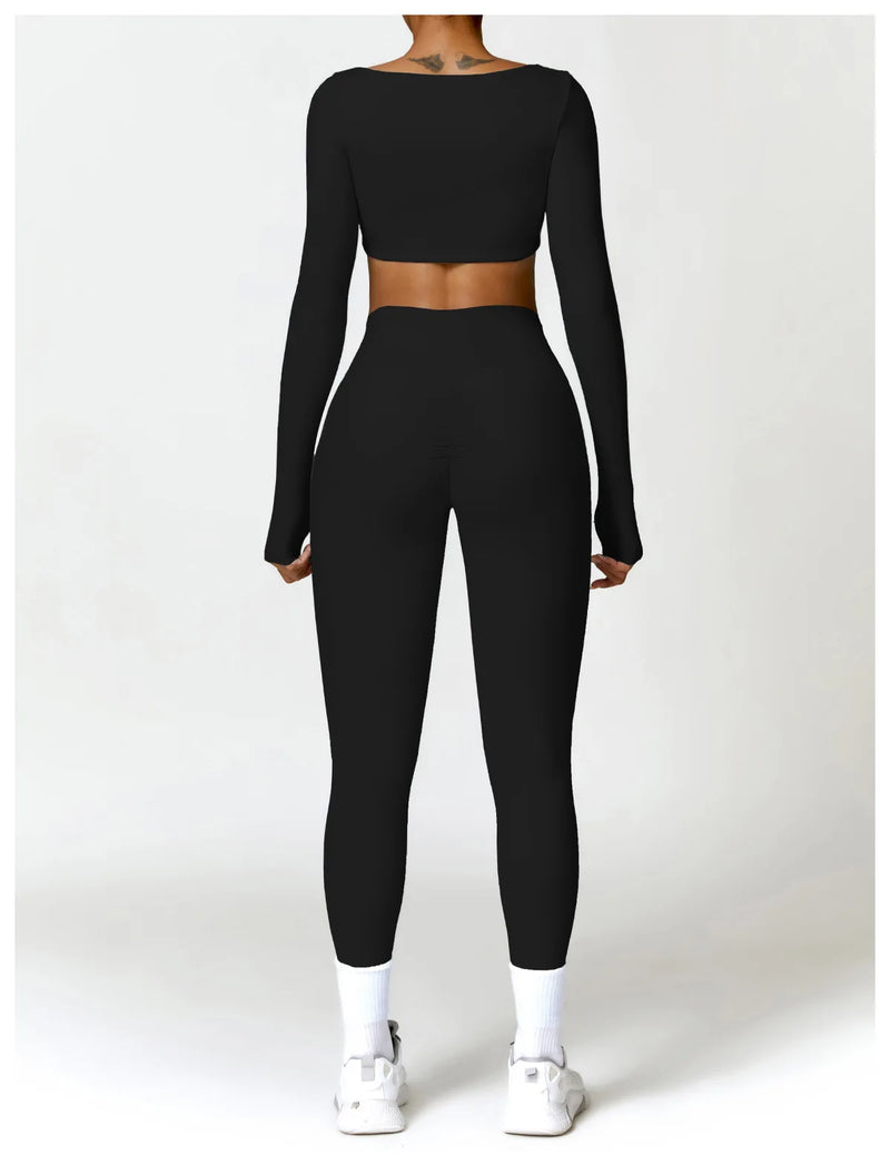 Yoga Suit 2 Pieces Sportswear Sports Set Women Tracksuits Gym Clothes Sport Bra Fitness Long Sleeve Top Workout Legging Yoga Set