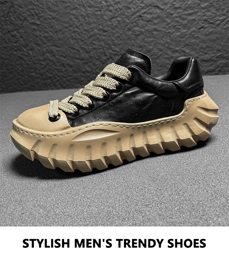 Chunky Sneakers Men Designer Sport Shoes Fashion Casual Microfiber Leather Breathable Height Increased Flat Platform Board Shoes