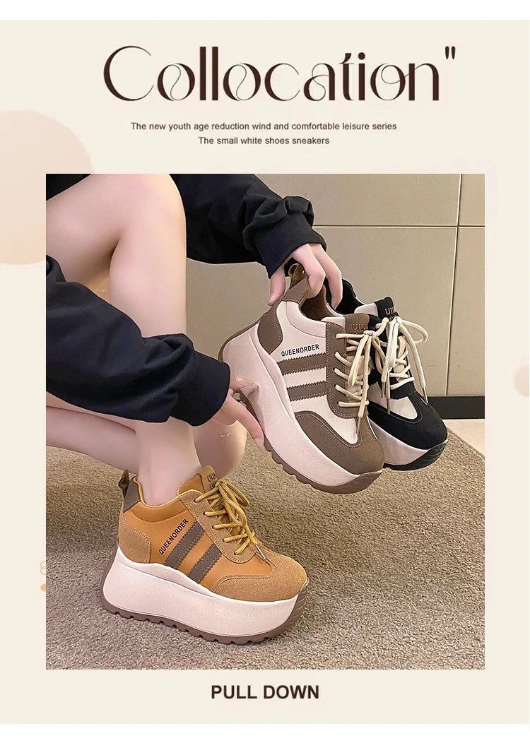 2025 New 10cm Womens Chunky Sneakers Lightweight Lace Up Casual Shoes Fashion Spring Platform Sports Shoes Comfortable Sneakers