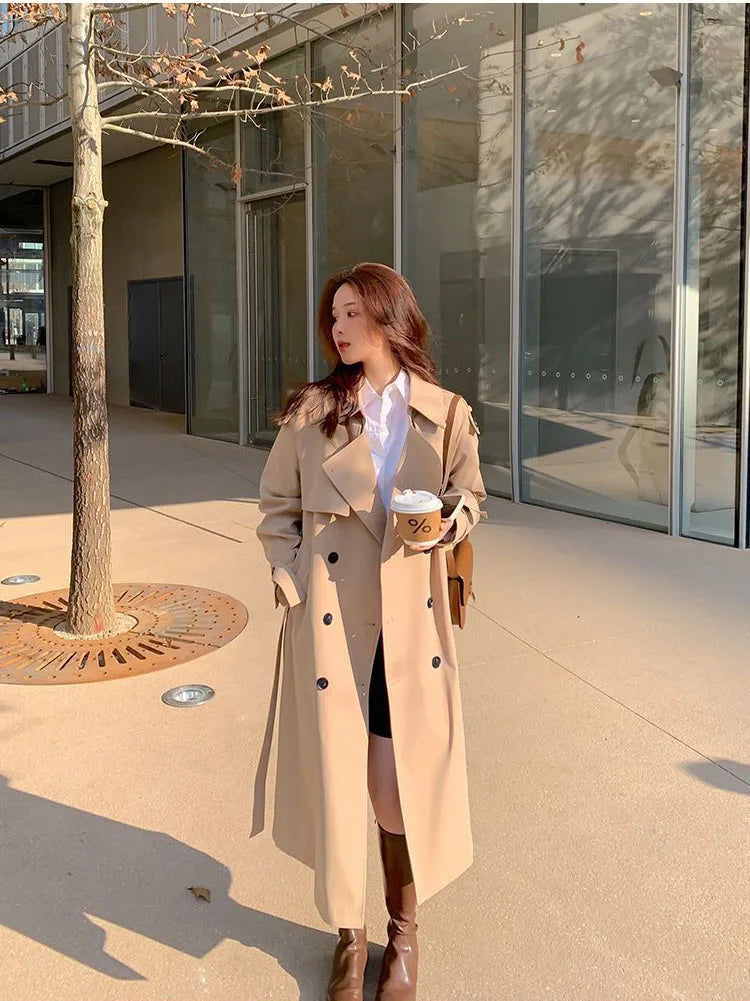 Women’s Double-Breasted Lace Trench Coat – Elegant Autumn Windbreaker and Casual Raincoa