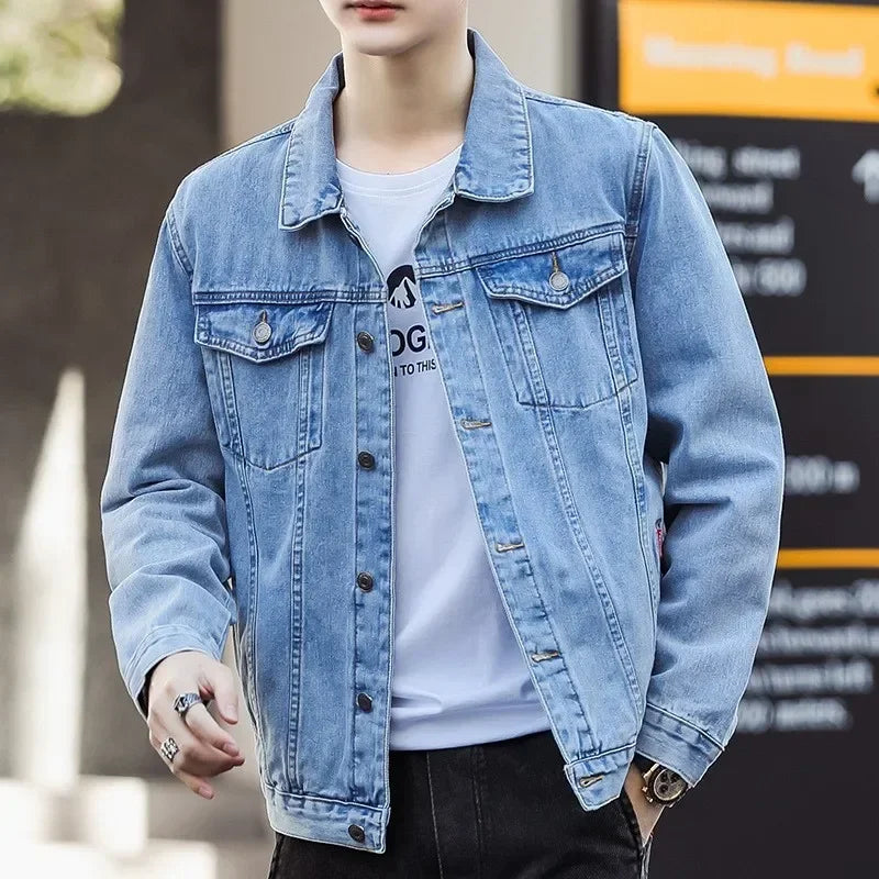 Men’s Loose Fit Denim Jacket – Casual Workwear Style for Spring & Autumn 2025