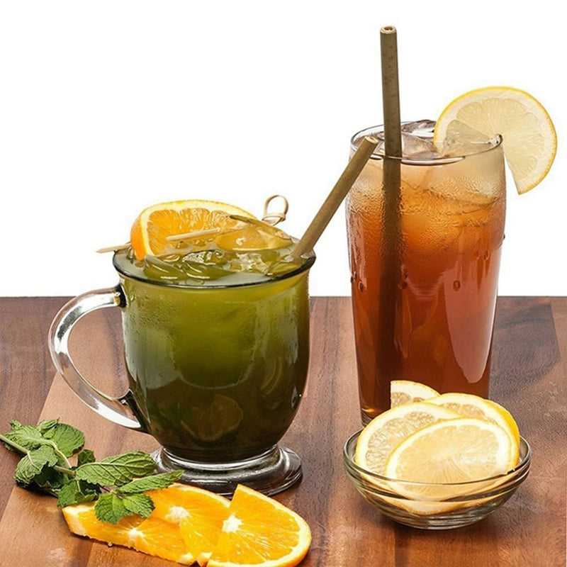 10Pcs Natural Bamboo Straw Reusable Drinking Straws with Case Biodegradable Eco-friendly Bamboo Straws for Cocktail Bar Drinks
