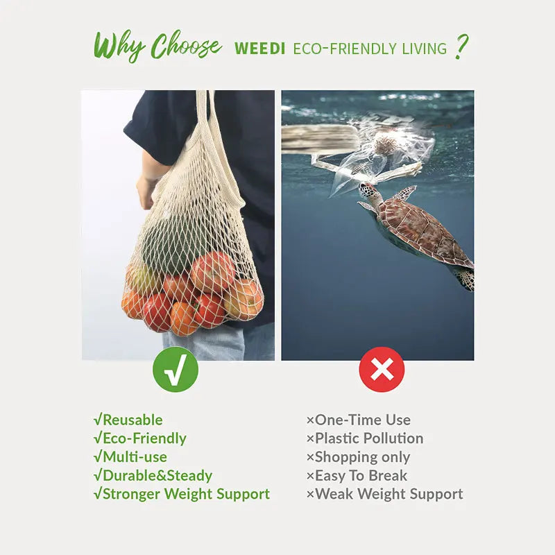 Bremium Reusable Mesh Shopping Bag Cotton Grocery Bags Portable Washable Durable Long Handle Tote Bags Reusable Produce Bags